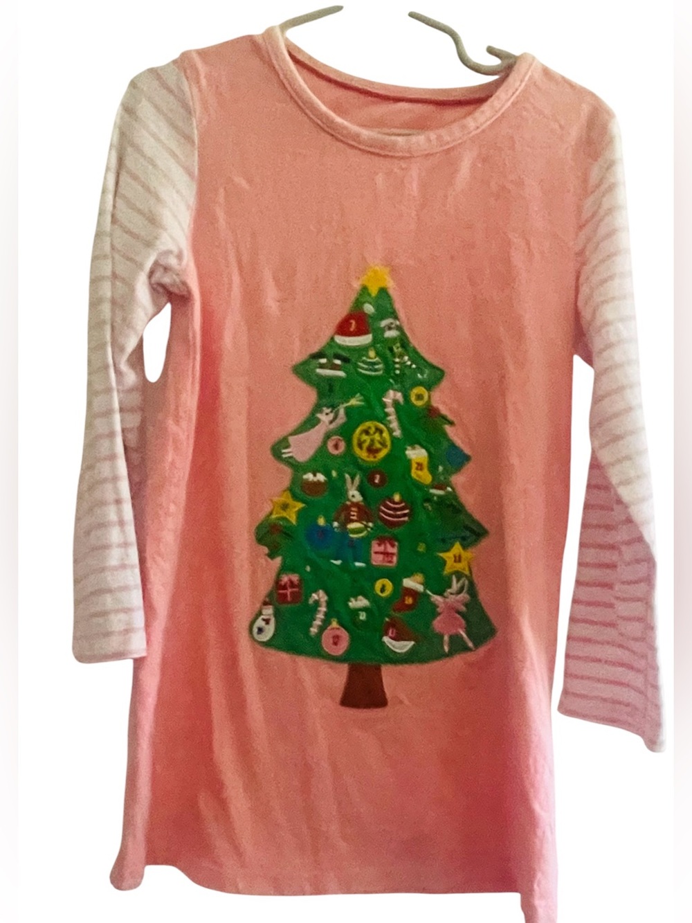 Girls Pink Christmas Tree Holiday Dress Size 3T Long Sleeve
